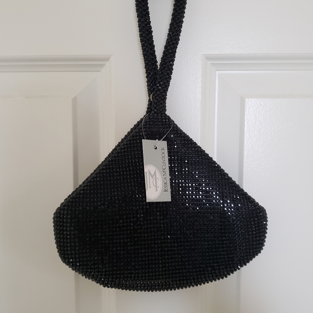 Jessica McClintock black sparkly wristlet